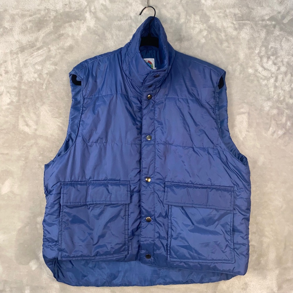 Vtg Weather Breaker Puffer Vest Mens XL Blue Quilted Sleeveless Insulated Jacket